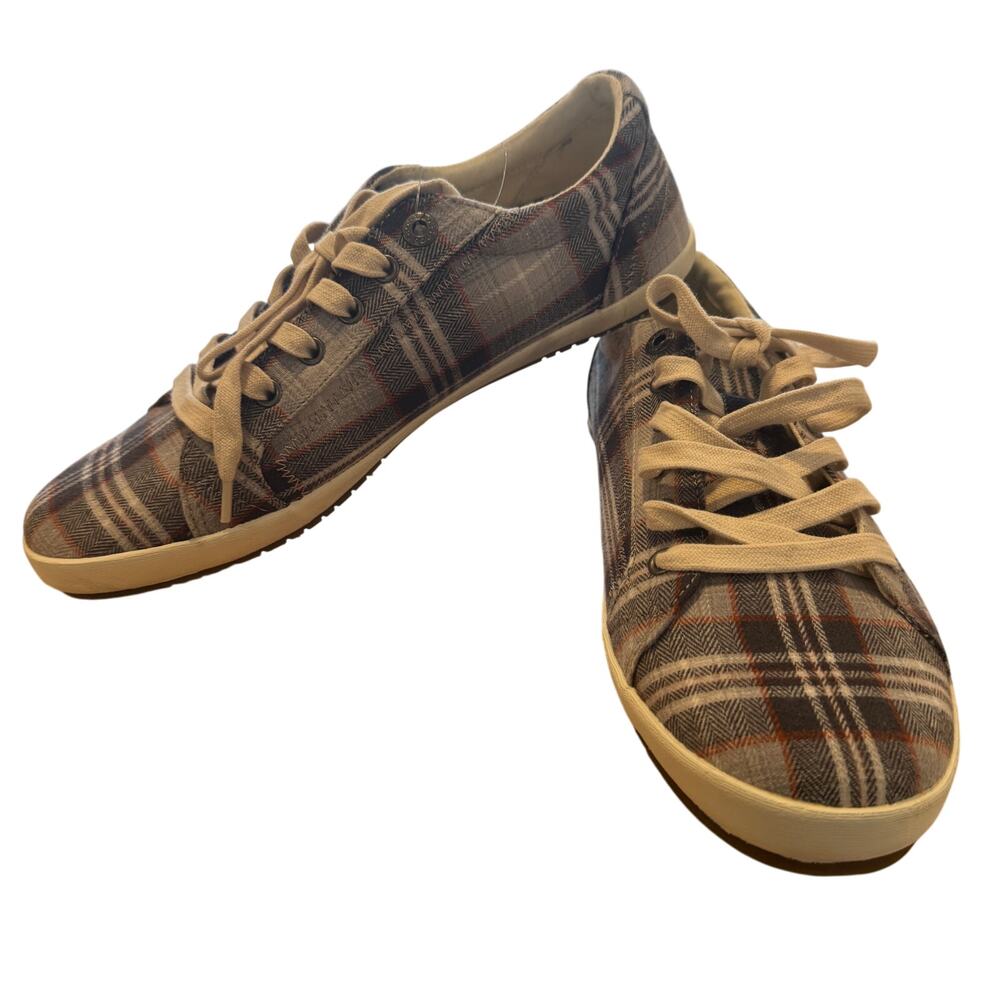 Taos Womens Star STA-12844 Gray Plaid Canvas Low Top Lace Sneaker Shoes Size 11